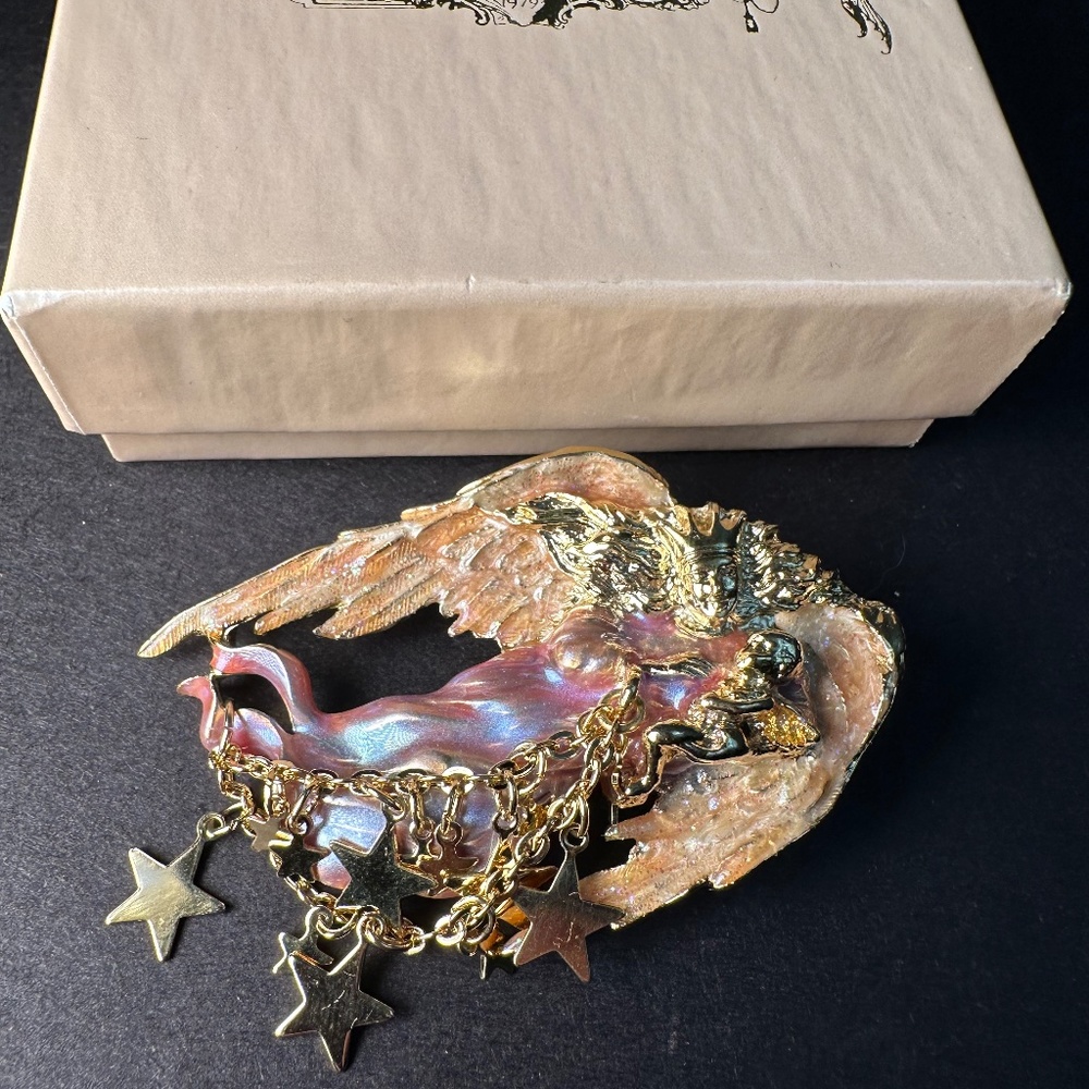 Vintage Kirks Folly Enamel Cherub Angel Pin Brooch